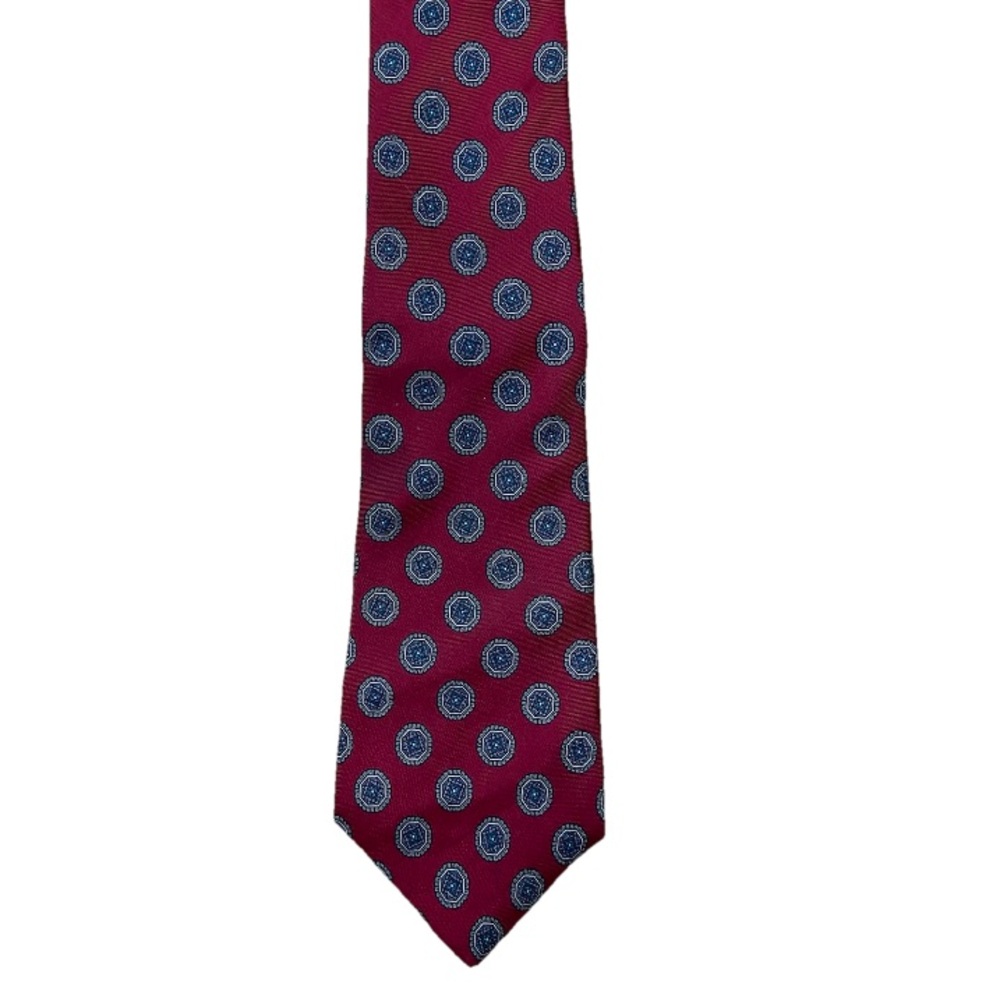 Mario Valentino Tie Men's Red 100% Italian Silk Necktie w/ Geometric Pattern